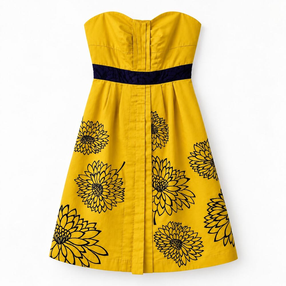 Anthropologie Floreat Ile Royale Strapless Dress Yellow Embroidered Flowers XS